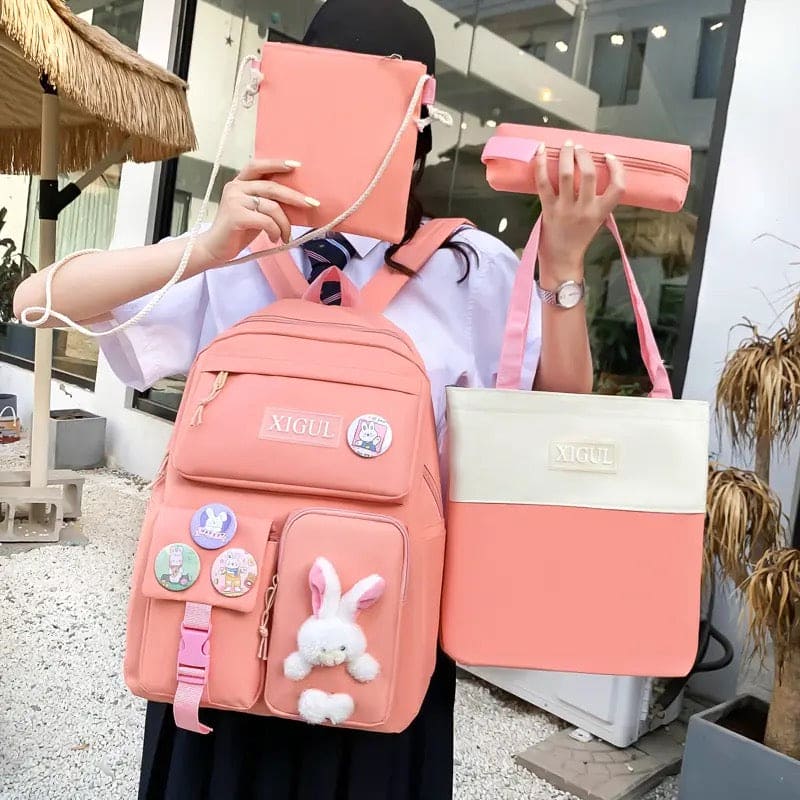 Set Of 4 Bunny Bag, Multifunctional School Bag For Girls, Large Capacity Outdoor Travel Backpack, Waterproof Outdoor Travel Bag, Canvas Laptop School Bag Sets for Kids with Tote Pencil Case, Lunch Box Bag, Back To School Supplies Canvas Bag Set Of 4 Bunny Bag, Multifunctional School Bag For Girls, Large Capacity Outdoor Travel Backpack, Waterproof Outdoor Travel Bag, Canvas Laptop School Bag Sets for Kids with Tote Pencil Case, Lunch Box Bag, Back To School Supplies Canvas Bag